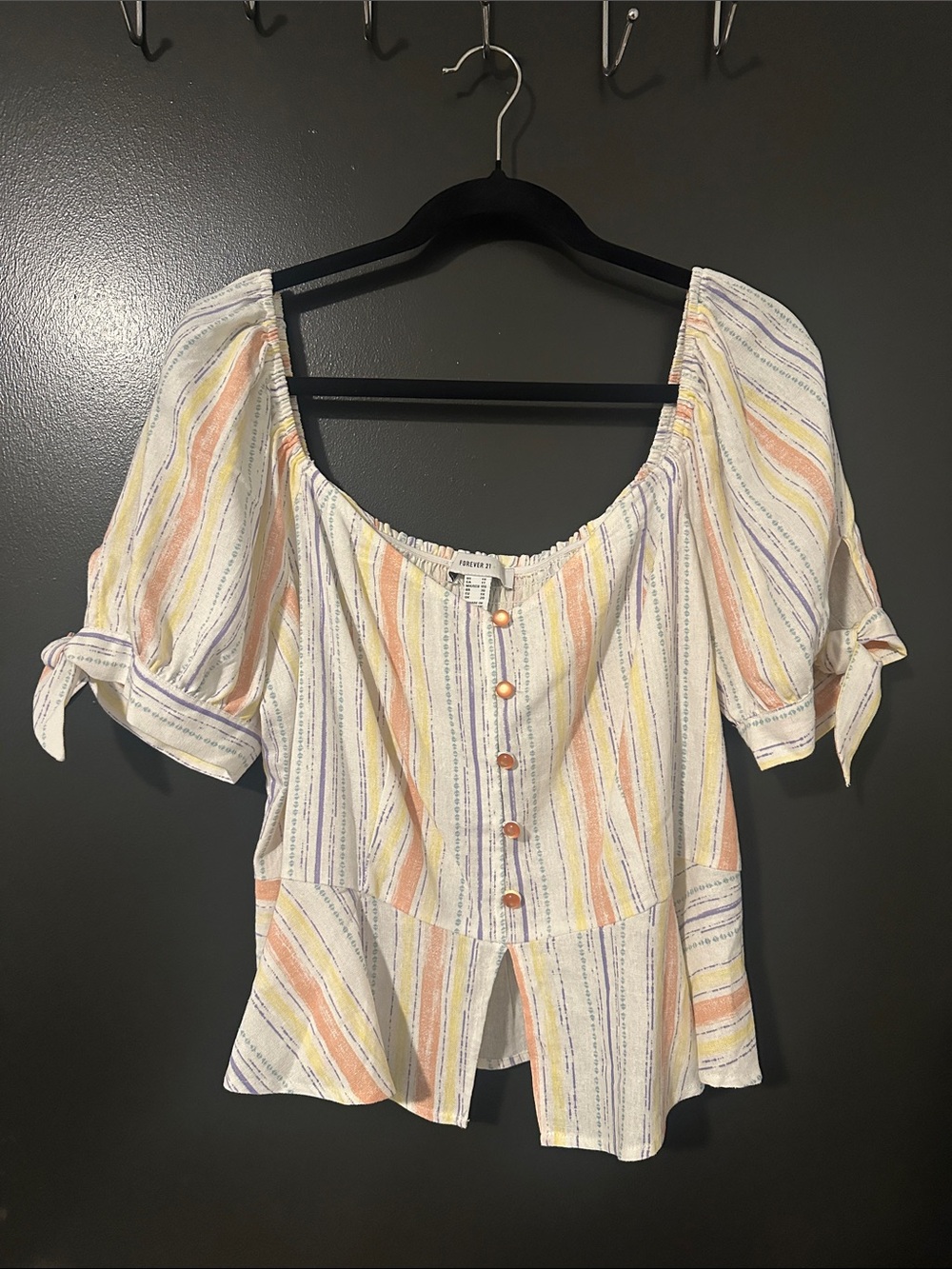 Forever 21 Pastel Striped Off-Shoulder Peplum Top